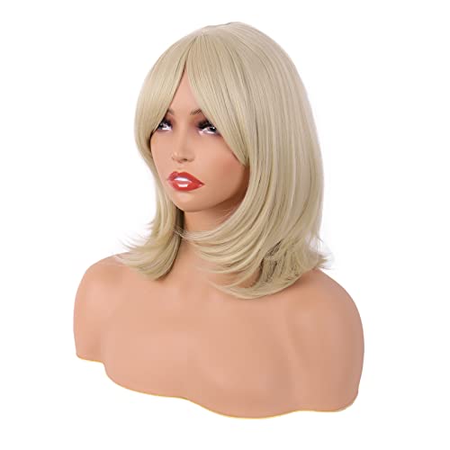 MapofBeauty 18 Inch/45 cm Layered Bangs Straight Synthetic Fiber Shoulder Length Hair Daily Use Wig (Blonde)