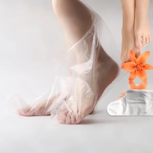 400-Pack Disposable Plastic Foot Covers for Feet ? Leak-Proof Paraffin Wax Bath Liners, Moisturizing Socks for Pedicure, Spa, Cracked Heel Care & Shoe Trials (Includes Stickers for Secure Fit)