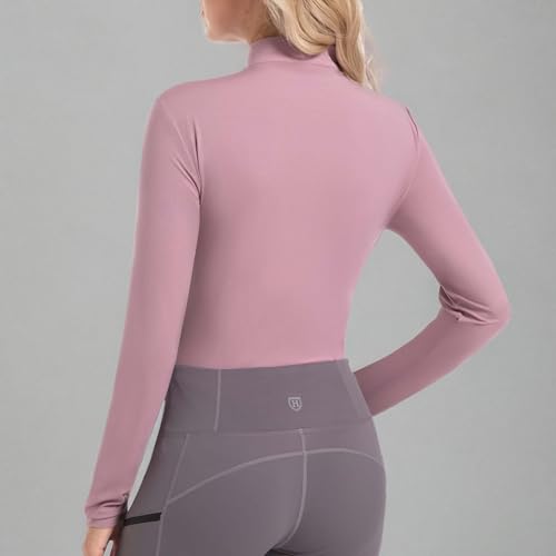 Harrison Howard Women's Equestrian Sweat Absorption Quick Drying Horse Riding Long Sleeve Shirt 1/4 Zip Base Layer Plum X-Large