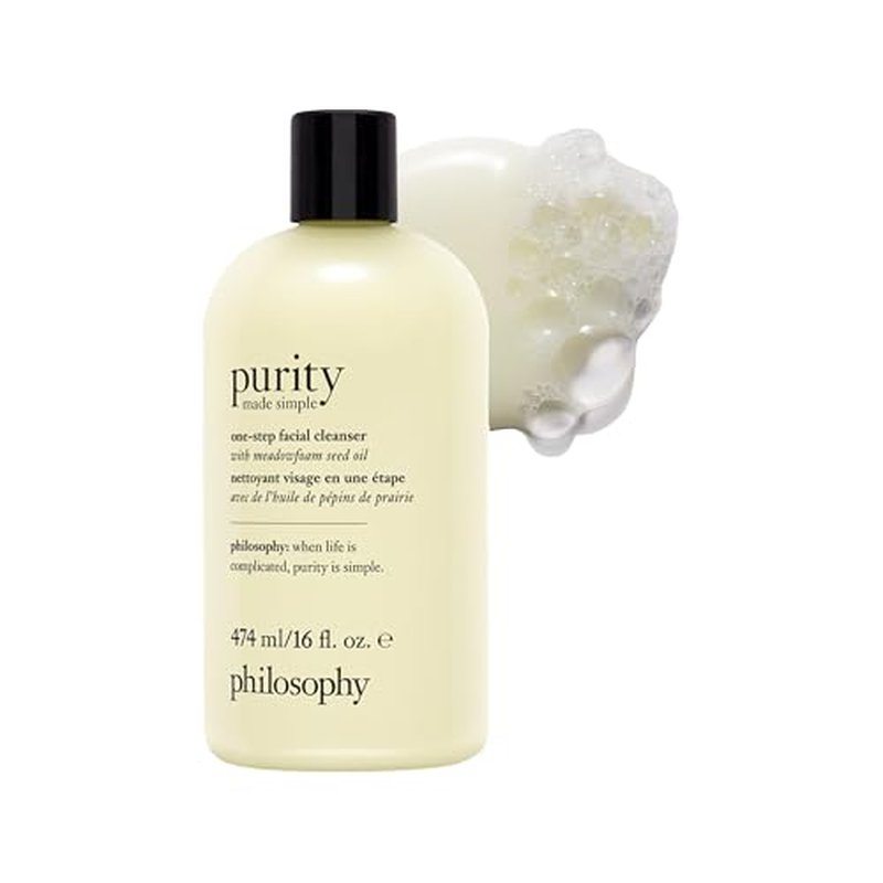 philosophy purity made simple one-step facial cleanser- with meadowfoam seed oil gently cleanses & melts away dirt, oil & stubborn makeup paraben-free face wash