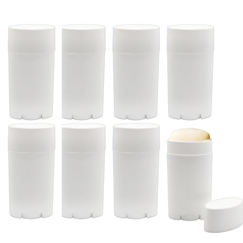 Cornucopia Brands 2.5oz Empty Deodorant Containers (8-Pack, 75ml); BPA-Free Plastic White Twist-Up Refillable Tubes for DIY Deodorant, Aromatherapy, Balm, Etc.