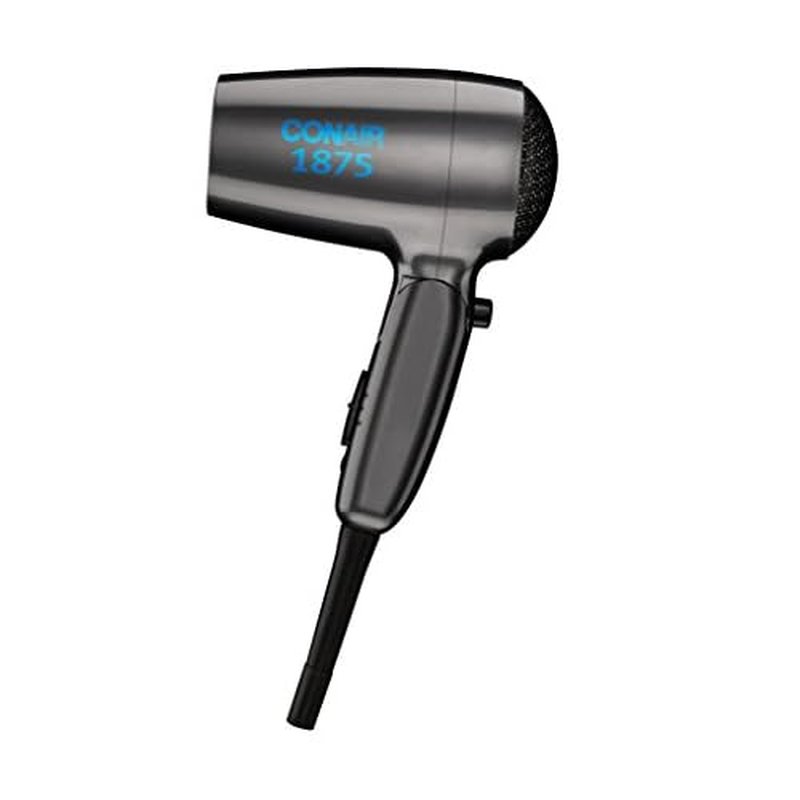 Conair Travel Hair Dryer with Dual Voltage, 1875W Compact Blow Dryer with Folding Handle, Gray