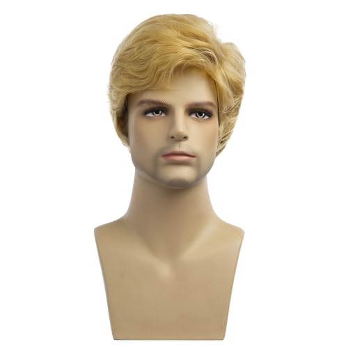 Baruisi Men Wigs Short Blonde Wig Synthetic Heat Resistant Natural Halloween Cosplay Hair Wig
