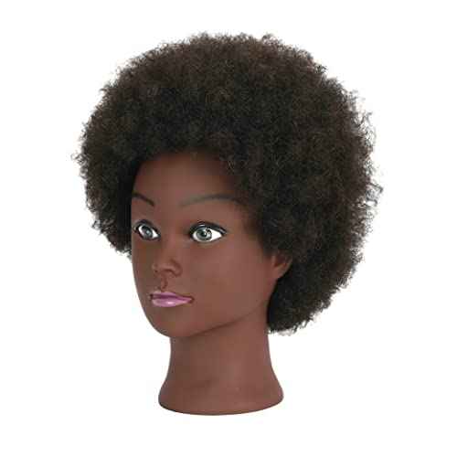 Afro Kinky Curly 100% Real Human Hair Mannequin Head with Stand for Hairdresser Practice Cosmetology Manikin Doll Training Head Braiding Styling Coloring Bleaching Dyeing Cutting Updos Display