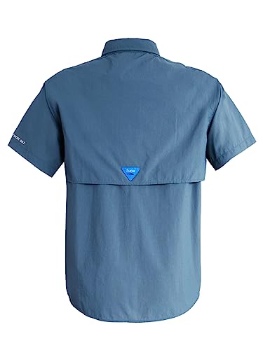 Tuna Men's UV UPF 50+ Sun Protection Soild Waterproof Breathable Fast Dry SPF Hiking Fishing Short Sleeve Shirts (5# M Navy)