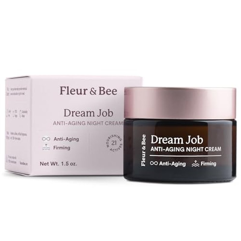 FLEUR & BEE Anti Aging Night Cream | Clean, 100% Vegan | Overnight Repair Face Cream to Improve Fine Lines and Wrinkles | Dream Job 1.5 oz