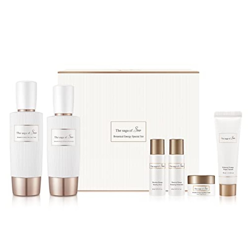 Sooryehan THE SAGA OF SOO BOTANICAL ENERGY (360 ml / 12.17 Fl Oz) - Korean Skincare Gift Set by LG BEAUTY. Botanical Energy Boosting Toner, Balancing Moisturizer, Cream, Foam Cleanser.