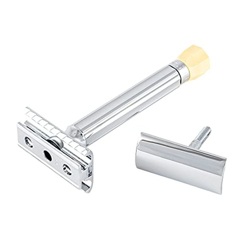 MERKUR Progress 510 Adjustable Double Edge Safety Razor - Long Handle Adjustable Razor With Dial Made in Germany Plastic-Free Closed Comb Straight Bar