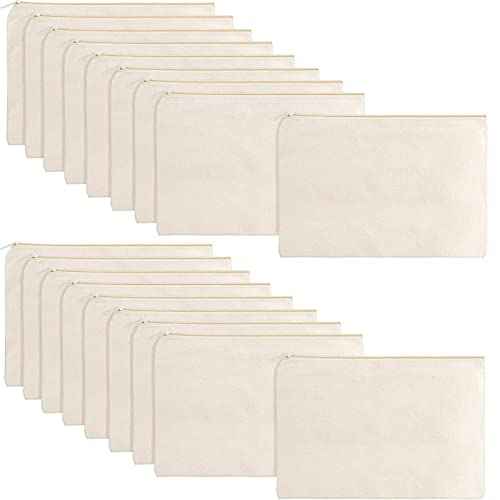 meekoo 16 Pack Canvas Blank Cosmetics Bags Plain Zipper Makeup Pouch Sublimation DIY Craft Multipurpose Toiletry Bag for Makeup Travel Cosmetic Stationary Storage(M,Beige)
