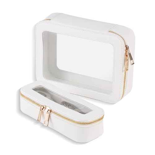 Small Clear Makeup Bag Toiletry Bag Cosmetic Bag and Makeup Brush Holder,Waterproof Makeup Pouch Travel Bag Organizer Case with Zipper for Women Toiletries and Car Organizer