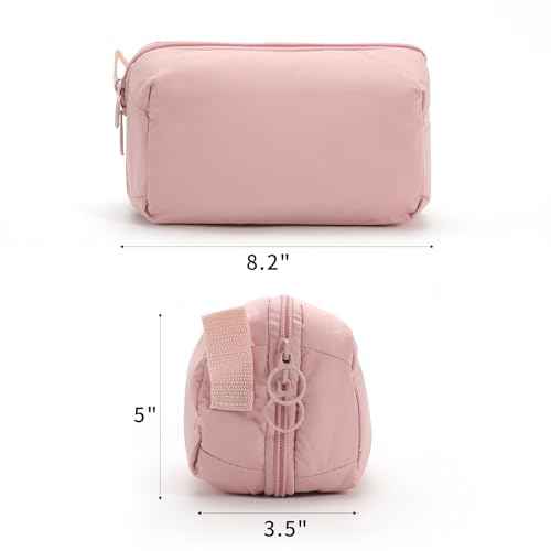 Makeup Bag for Travel Medium Cosmetic Case for Women Large Capacity Portable Zipper Cosmetic Organizer with Compartments Pink