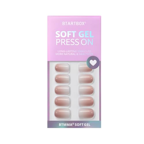 BTArtbox Square Ombre Press On Nails -Soft Gel Press On Nails Short with Nail Glue, 15 Sizes - 30 Reusable Fake Nails Kit, Vanilla Cream