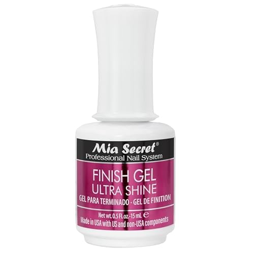Mia Secret UV Finish gel top coat for gel or acrylic 15 ml - No wipe clear nail polish - High gloss top coat for artificial nails