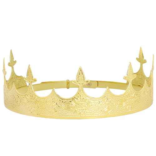 King Crown for Men, Metal Hair Band Baroque Royal Crown Gold Crowns and Tiara for Theme Birthday Party Costume Accessories