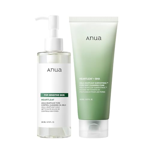 ANUA Mild Double Cleanser Duo - Heartleaf Pore Control Cleansing Oil & Quercetinol Face Wash | Korean Skincare Essentials