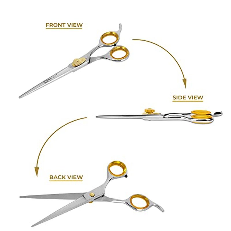 SHARF Gold Touch Barber 7.5 Inch, Professional Straight Shears 440c Japanese Stainless Steel Barber Scissors for Men and Women