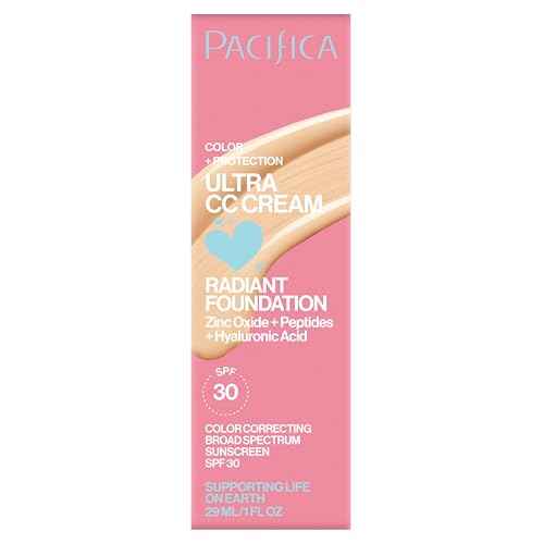 Pacifica Ultra CC Cream Radiant Foundation SPF 17 -Neutral Fair – Medium Coverage Color Correcting Cream, Dewy Finish, Mineral SPF, 1 oz