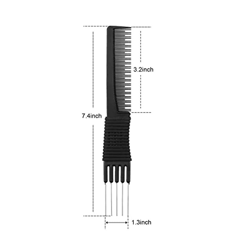 Leinuosen 3 Pack Carbon Lift Teasing Combs with Metal Prong, Hair Pick Comb for Women Hair Styling(Black)