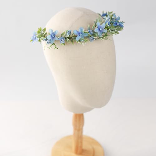 Handmade Blue Flower Crown Flower Wreath for Women Girls Headband Bridal Headpiece Hair Accessories Halo Headdress for Weeding Party Festival Birthday