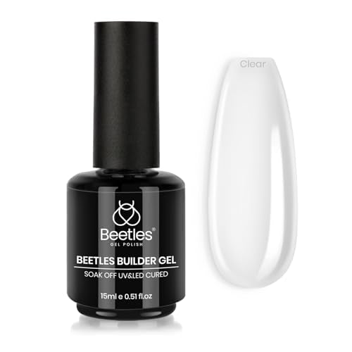 Beetles Builder Gel for Nails,0.51 oz 8 in 1 Clear Builder Strengthener Gel Enhancement Nail Building Nail Apex for Beginners & DIY Fall Halloween Nails Salon Manicure,LED & UV Lamp Needed