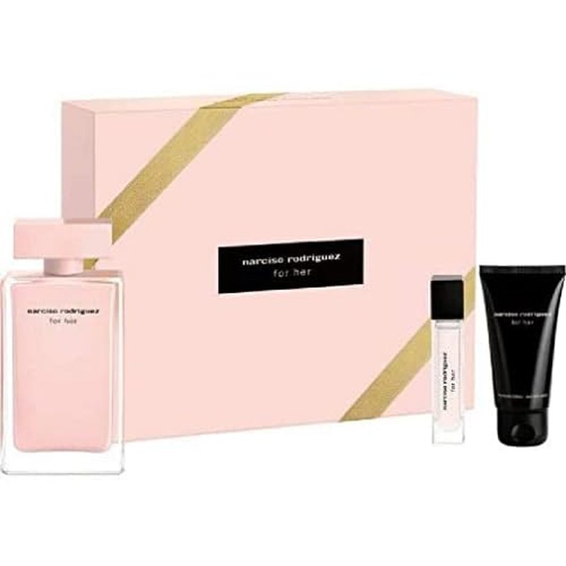 Narciso Rodriguez 3-Piece Set for Her, (3.3 Oz Eau De Parfum Spray + 0.34 Oz Eau De Parfum Spray + 1.6 Oz Body Lotion)