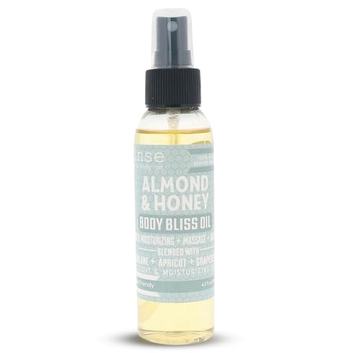 Rinse Bath & Body Almond & Honey Body Oil Moisturizer Spray - Natural Lightweight Fast Absorbing with Squalane, Grapeseed, Apricot & Vitamin E Oil for All Skin Types, 4 fl oz