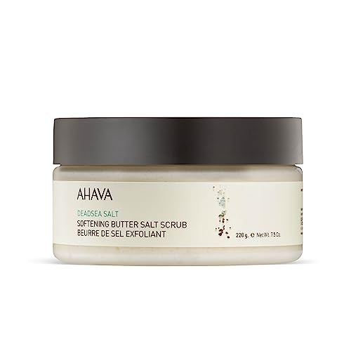 AHAVA Dead Sea Salt Softening Butter Salt Scrub - Rich, Buttery Body Scrub for Smooth, Radiant Skin, Energizes Sensation for Body & Mind, with exclusive Osmoter, Jojoba & Coconut Oil, 7.5 Fl.Oz