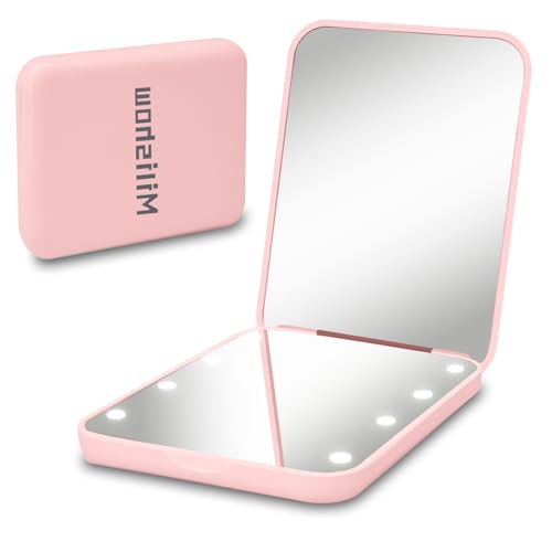 Compact Mirror, 1x/3x Magnifying LED Pocket Mirror, Small Lighted Travel Makeup Mirror for Purse, Handbag, Folding, Handheld, 2-Sided Mini Mirror with Lights for Women (Pink 1pack)