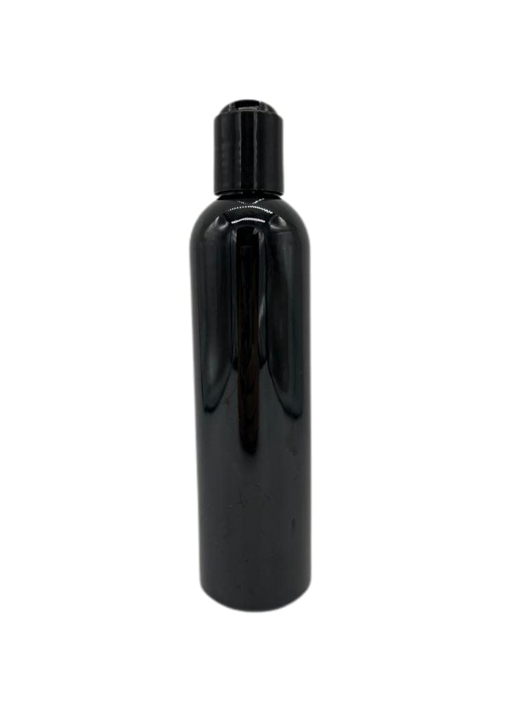 Natural Farms 8 oz Black Cosmo Plastic Bottles -12 Pack Empty Bottle Refillable - BPA Free - Essential Oils - Aromatherapy | Black Press Down Disc Cap - Made in the USA