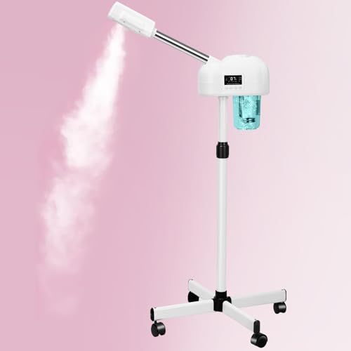 Professional Facial Steamer, Hot Mist Spray, Stand Facial Steamer for Esthetician, Timer Function, Vaporizador Face Steamer on Wheel, for Home Salon SPA