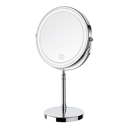 Lighted Makeup Mirror, 3000 mAh Rechargeable Double Sided Magnifying Vanity Mirror with 3 Colors, 1x/10x, 360¡Æ Rotation , Brightness Adjustable Magnification Cosmetic Light up Mirror, Women Gift