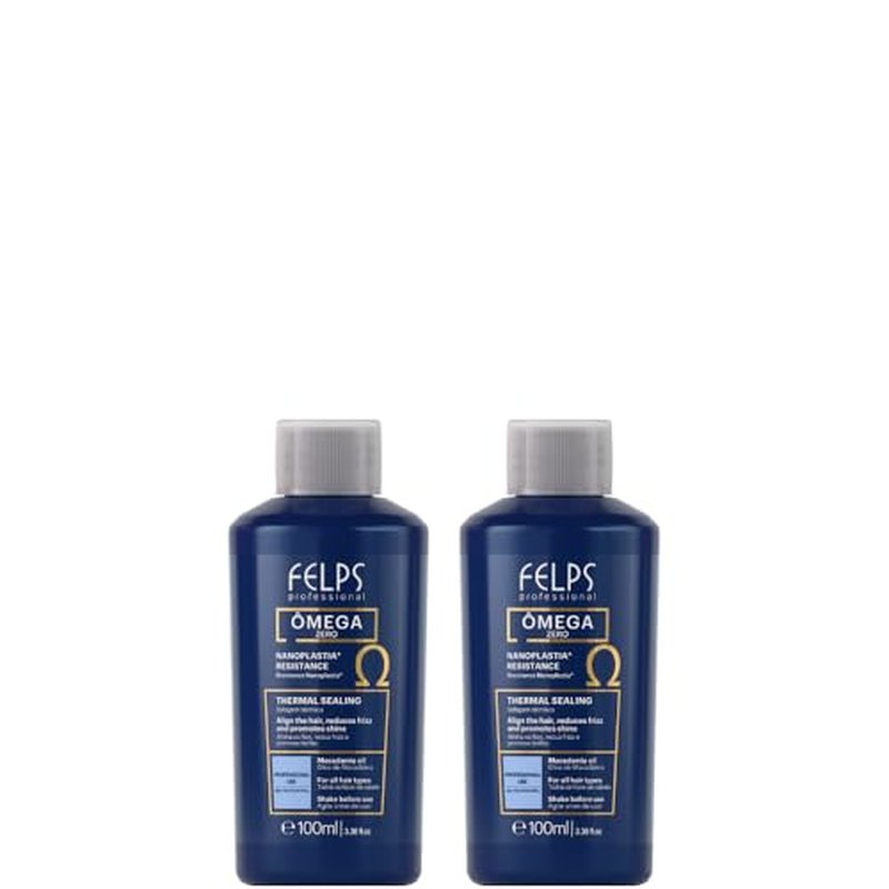 Kit Mini Felps Professional Omega Zero Nanoplastia Hair Straightening Treatment, Formaldehyde-Free, with Macadamia Oil, Mini 2x3.38 fl.oz