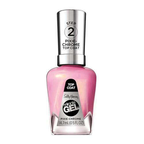 Sally Hansen Miracle Gel Nail Polish Special Effect Top Coat | Salon Quality, Gel-Like Formula, Two-Step System, No UV Light Needed, Long Lasting | 111 Pixie Chrome | Sheer Glittery Pink Nail Polish