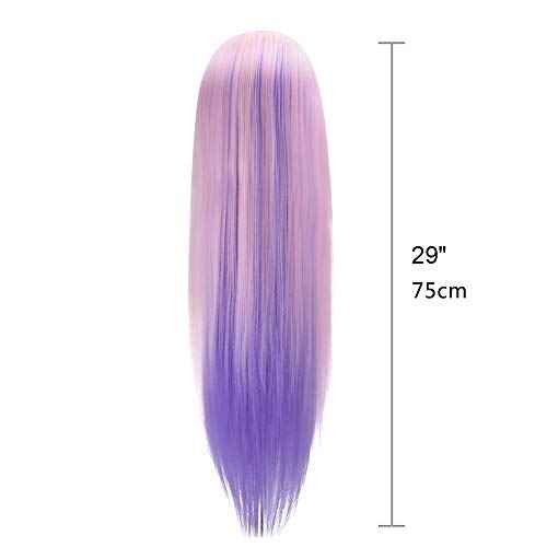 TopDirect 29" Mannequin Head with Hair,Doll Head for Cosmetology Hair Styling Training Head,Manikin Braiding Head With Clamp Holder and Styling Tools (Pink Purple)