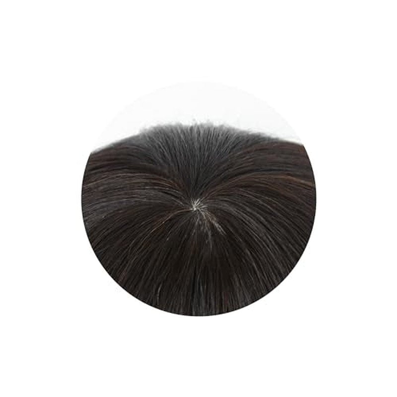 Untrimmed Hand Tied Lace/Slik Base Toupee with Biological Scalp Toupee Human Hair Extension Clip in Hairpieces Topper Top HairPiece for Men (5.9"*7.9", Slik Base Toupee, Natural Black)