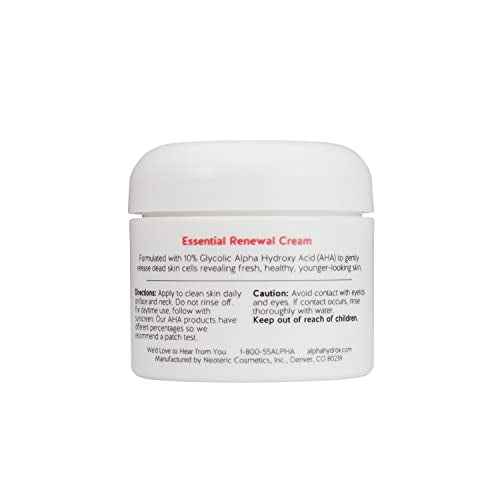 Alpha Skin Care Essential Renewal Cream, 10% Glycolic AHA, Anti-Aging Formula, Reduces Lines & Wrinkles, Alpha Hydroxy Acid Exfoliates for Smoother Skin, Normal, Sensitive or Dry Skin, 2 Oz