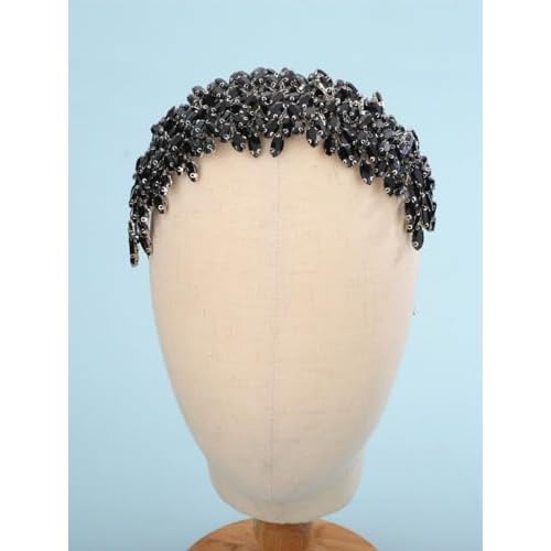 Sither Bridal Crystal Headband for Wedding Party Large Black Crystal Hair Band Headpiece Hair Accessories for Bride Hair Clips for Prom Party Gift(black)