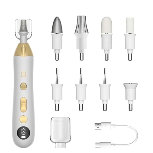 Callus Remover for Feet, Electric Foot Callus Remover - 8 Grinding Heads, 9 Speeds, Rechargeable Foot File - Professional Pedicure Tool for Hard Skin, Calluses & Cracked Feet White