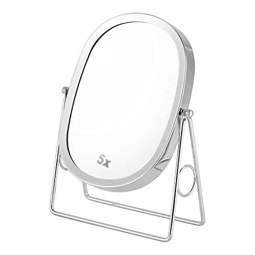 JOYOEIKON Classic Dual Sided 5X and 1X Magnifying Makeup Mirror and Tabletop Standing 360¡Æ Rotation Vanity Mirror,Desktop Cosmetic Mirror (Chrome)
