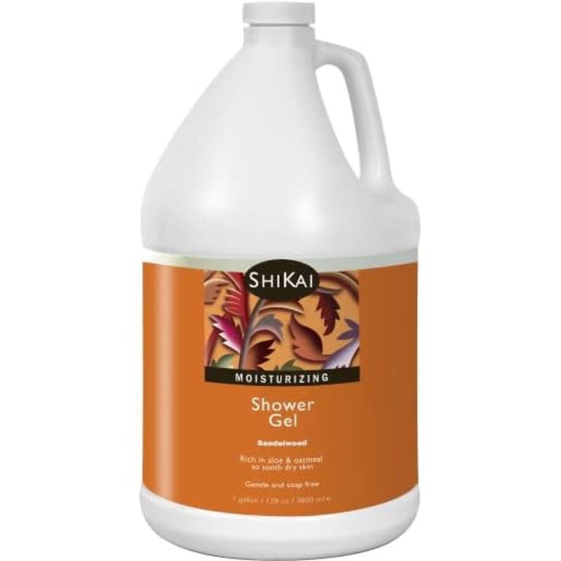 ShiKai Daily Moisturizing Shower Gel (Sandalwood, 1 Gallon) | with Hydrating Aloe Vera & Oatmeal | Scented Body Wash for Dry Skin Relief