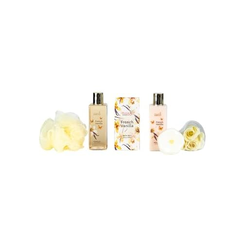 Freida & Joe Elegant 9-Piece Bath Set in High Heel Shoe ? Luxurious Spa Gift Basket for Women, Includes Shower Gel, Body Lotion, Bath Salts, Soap Flowers, Bath Fizzer & Sponge (French Vanilla)