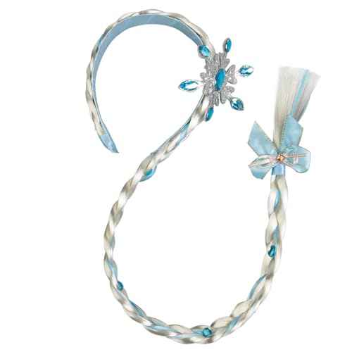 Princess Rapunzel Long Braided Wig Headbands Princess Dress up Wigs Hairpiece with Flowers for Halloween Christmas Party Costume Hair Accessories,Blue