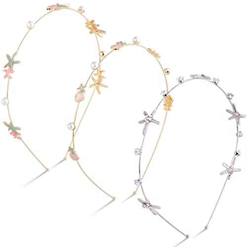 3pcs Rhinestone Starfish Headbands Handmade Pearl Seashell Mermaid Headbands Crystal Hair Hoops Bridal Headpiece Vine Tiara Halloween Beach Wedding Hair Accessories for Bride Women Silver Gold