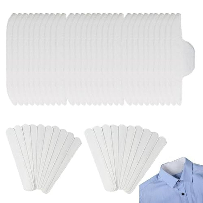 50 Pack Disposable Collar Protector Sweat Pads Sticker Self-Adhesive Grime Side Lining Stand Sticky Neck Liner for Hats Shirt Cuff Men Women Dress Shirts Hats Summer