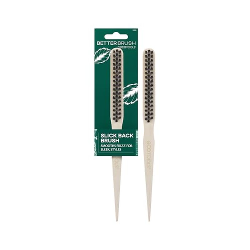 EcoTools Slick Back Hairbrush, Small Brush For The Perfect Ponytail Or Bun, Tease, Smooth, & Style Hair, Tame Frizz & Flyaways, Renewable Bamboo Handle & Vegan Boar Bristles, Cruelty-Free, 1 Count