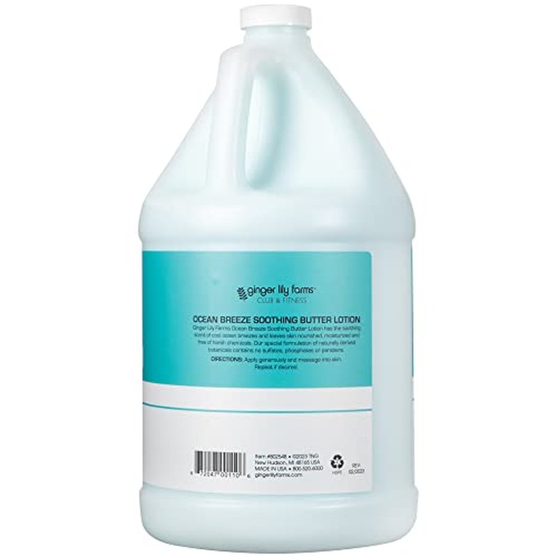 Ginger Lily Farms Club & Fitness Soothing Butter Lotion for Dry Skin, 100% Vegan & Cruelty-Free, Ocean Breeze Scent, 1 Gallon (128 fl oz) Refill