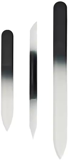 Glass Nail File Set - 3-Piece Crystal Files with Case | Includes Nail File, Cuticle Pusher & Buffer - Black Gradient