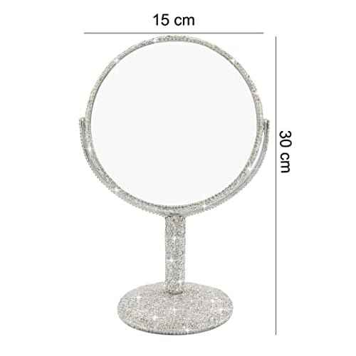 Bling Rhinestone Portable Magnified Double Sided Swivel Makeup Vanity Mirror, 360¡ÆRotate Makeup Mirror Round Shaped Two-Sided Makeup Mirror (Silver)