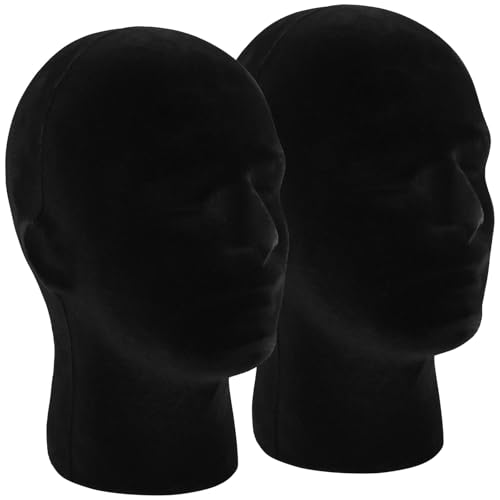 2 Pack Black Mannequin Head Stand, Velvet Male Manikin Head Wig Stand, Foam Head for Wigs, Hats, Glasses, Masks