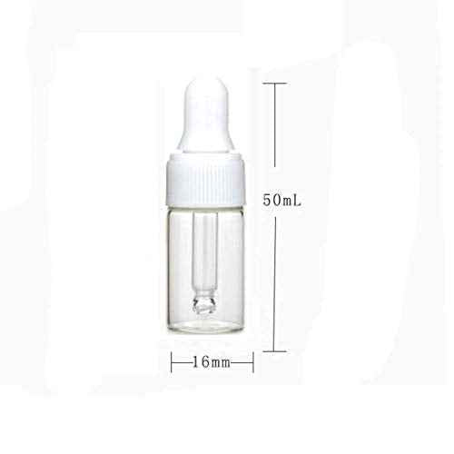 100Pcs 3ml Clear Mini Cute Glass Essential Oil Dropper Bottles with Eye Dropper Dispenser for Perfume Cosmetic Liquid Aromatherapy Sample Storage Jar Vial Containers Kitchen Tool, White Cap